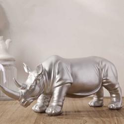 Statue Rhinocéros Argenté