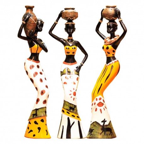 Statues Femmes Africaines Porteuses d'eau (lot de 3) 25cm