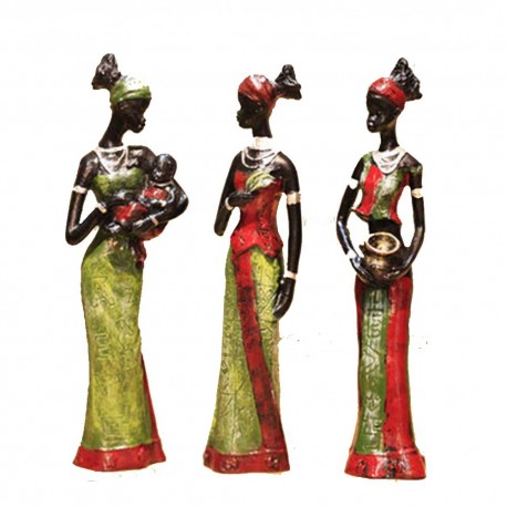 Statues 3 Femmes Africaines et un bébé (lot de 3) 20cm